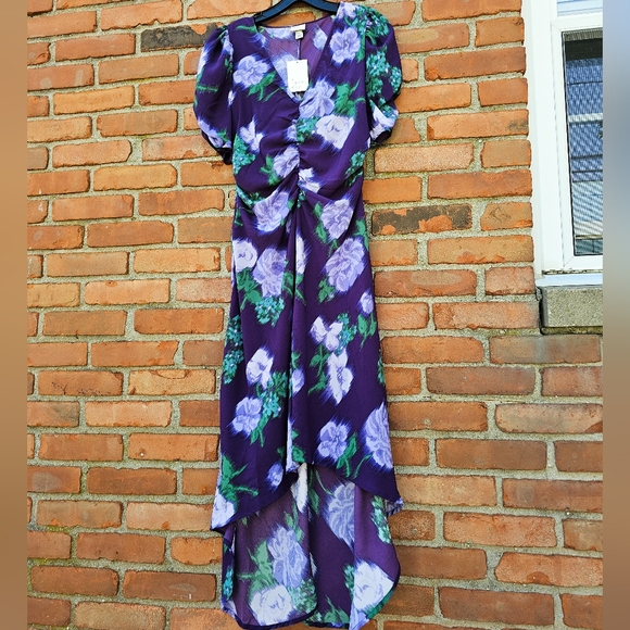 New Day Purple Floral Hi-Low Ruched A-Line Midi Dress โ Size M - Picture 14 of 15